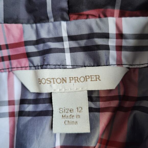 Boston Proper Womens Taffeta Tartan Ruffle Full Zip Blouse 12 Plaid Multi Corset - Picture 4 of 9